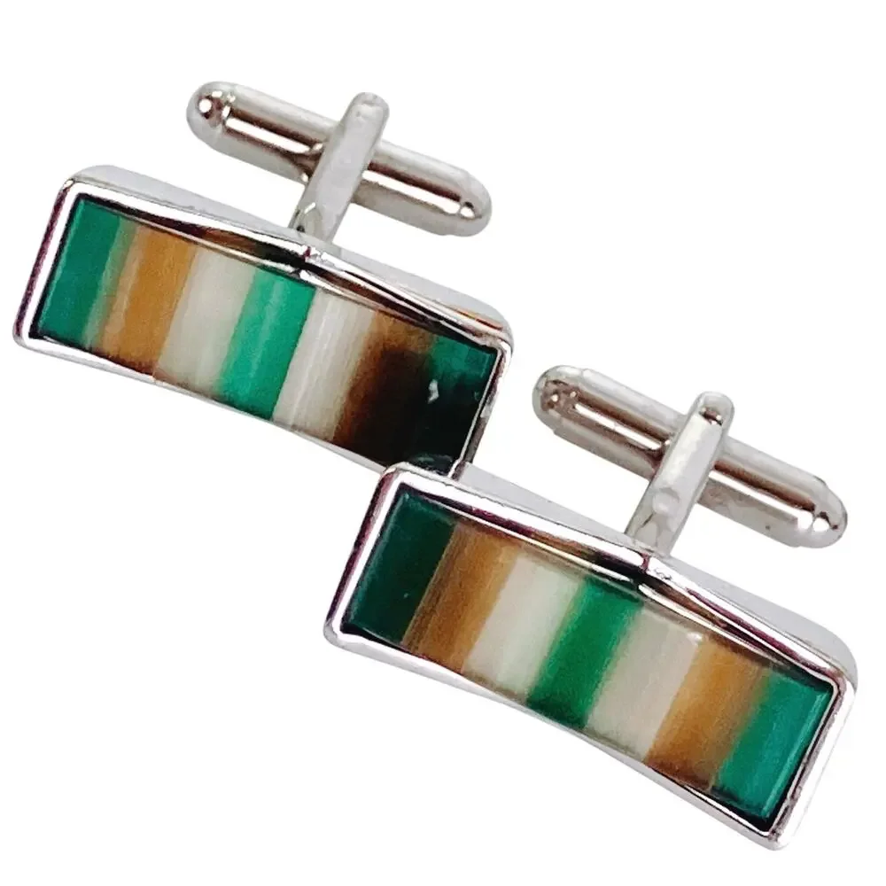 Vintage 1970s Striped Glass Inlay Modernist Geometric Cufflinks Mens Mod Jewelry